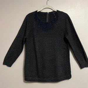J. Crew Beaded Wool Blend Soft Sweater 3/4‎ Length Sleeves Dark Grey Size Medium
